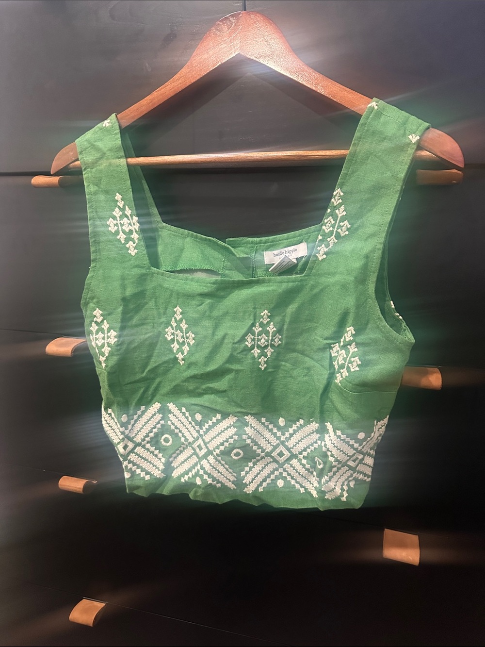 Haute Hippie Green Embroidered Crop Camisole